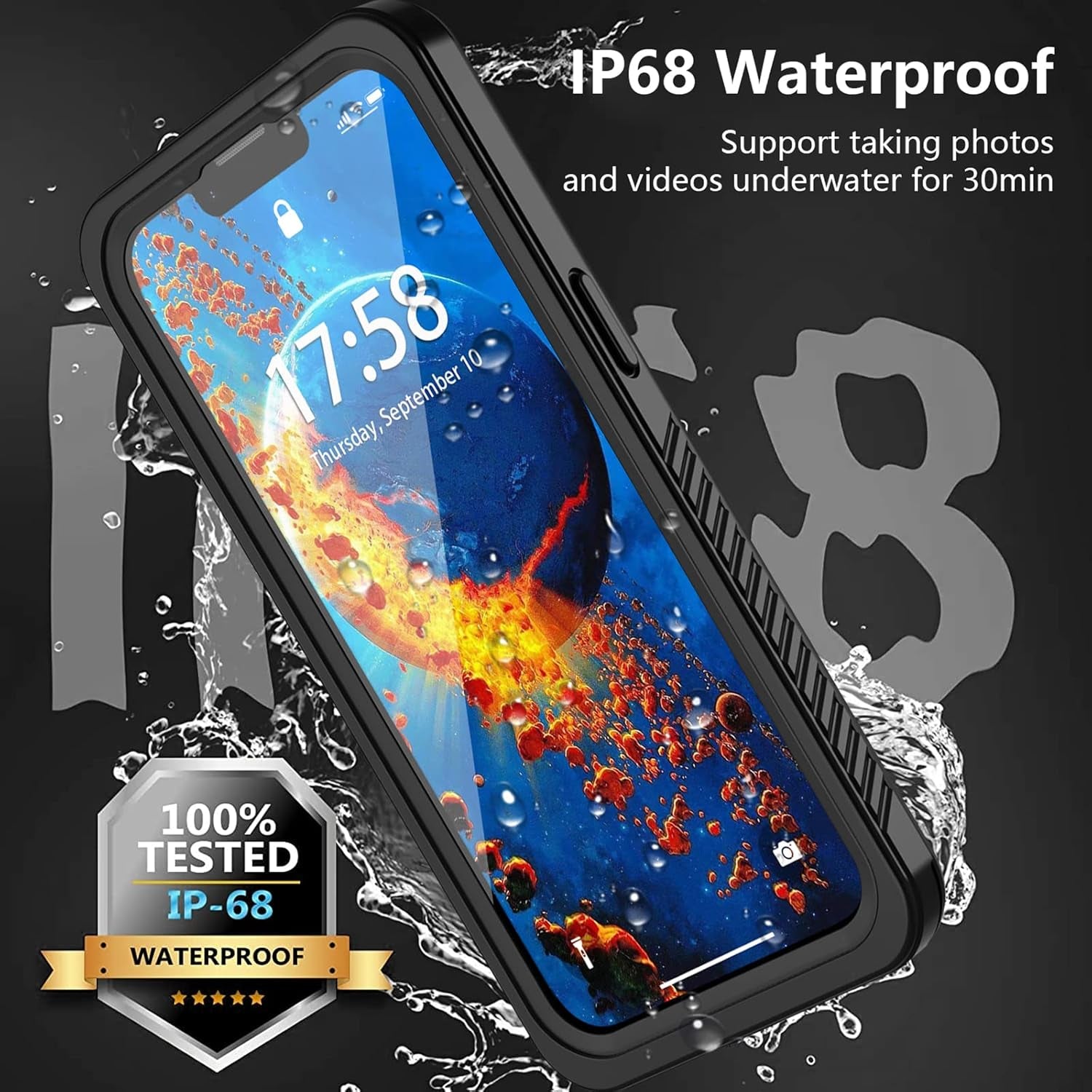 Iphone 13 Pro Max Waterproof Case 5G,Full Body with Built-In Screen Protector Rugged Heavy Duty Protection Shockproof Anti-Scratch Daily-Use Phone Case for Iphone 13 Pro Max 6.7Inch Men Women