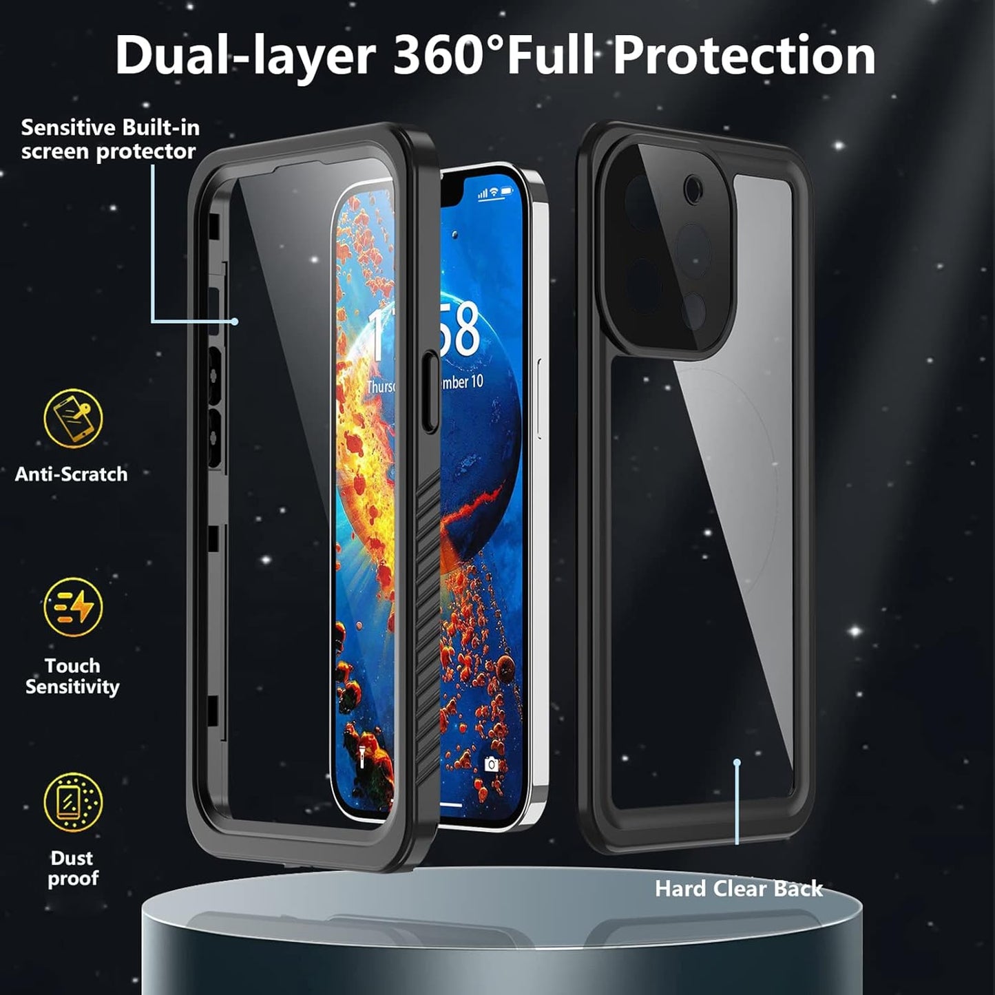 Iphone 13 Pro Max Waterproof Case 5G,Full Body with Built-In Screen Protector Rugged Heavy Duty Protection Shockproof Anti-Scratch Daily-Use Phone Case for Iphone 13 Pro Max 6.7Inch Men Women