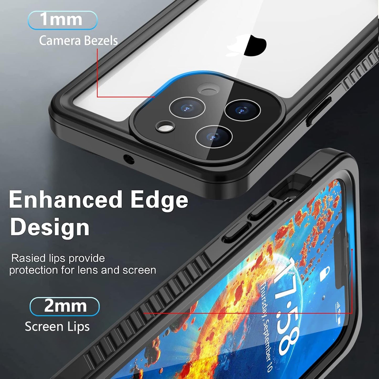 Iphone 13 Pro Max Waterproof Case 5G,Full Body with Built-In Screen Protector Rugged Heavy Duty Protection Shockproof Anti-Scratch Daily-Use Phone Case for Iphone 13 Pro Max 6.7Inch Men Women