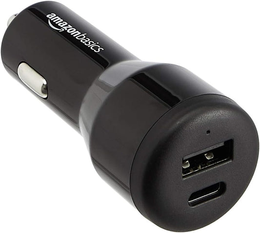 USB C 18W with Power Delivery and 12W USB a Car Charger, Black