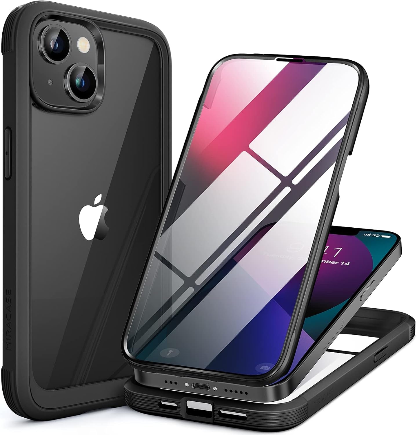 Compatible with Iphone 13 Mini Case 5.4 Inch, 2023 Upgrade Full-Body Glass Clear Case Bumper Case with Built-In 9H Tempered Glass Screen Protector for Iphone 13 Mini, Black